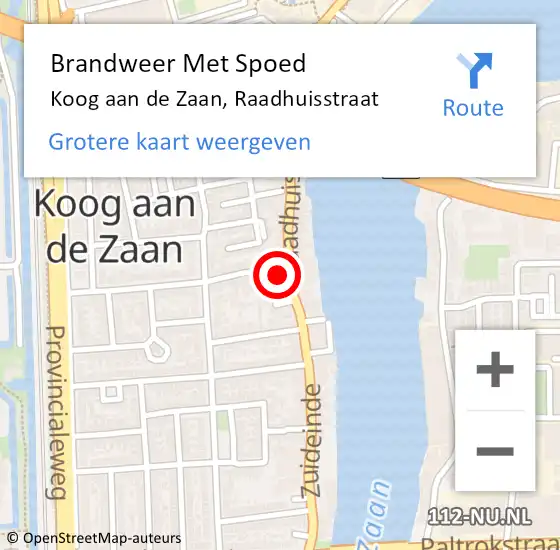 Locatie op kaart van de 112 melding: Brandweer Met Spoed Naar Koog aan de Zaan, Raadhuisstraat op 3 november 2021 19:58