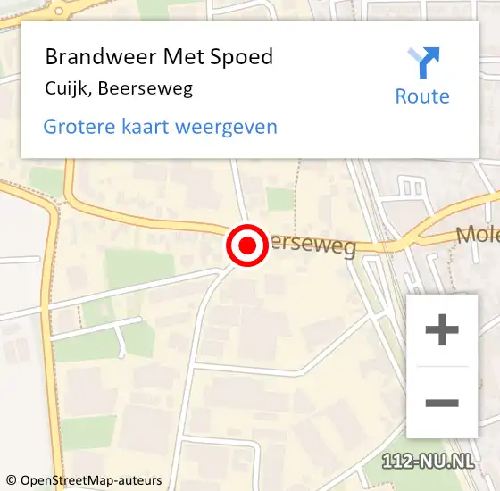 Locatie op kaart van de 112 melding: Brandweer Met Spoed Naar Cuijk, Beerseweg op 3 november 2021 21:11