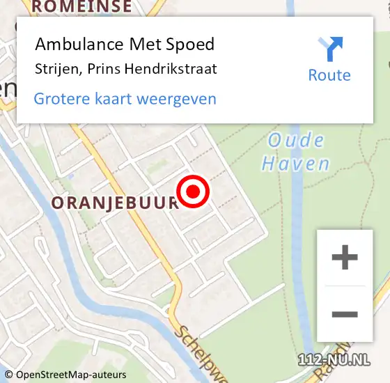 Locatie op kaart van de 112 melding: Ambulance Met Spoed Naar Strijen, Prins Hendrikstraat op 3 november 2021 21:30