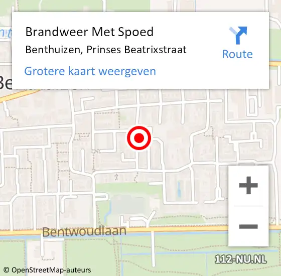 Locatie op kaart van de 112 melding: Brandweer Met Spoed Naar Benthuizen, Prinses Beatrixstraat op 3 november 2021 23:11