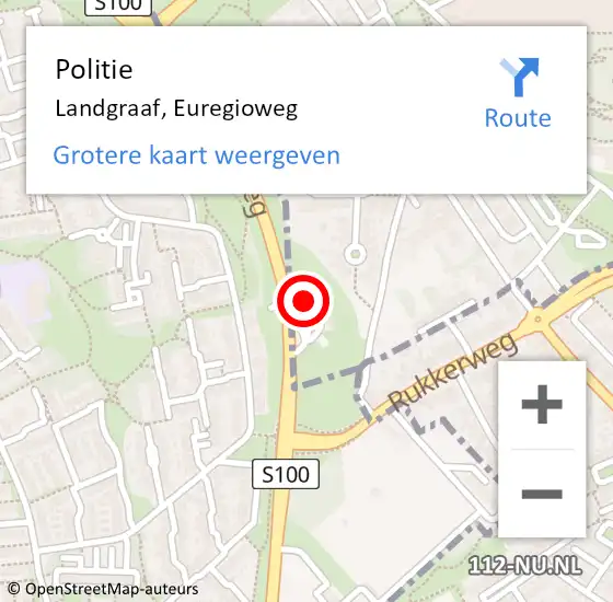 Locatie op kaart van de 112 melding: Politie Landgraaf, Euregioweg op 4 november 2021 00:13