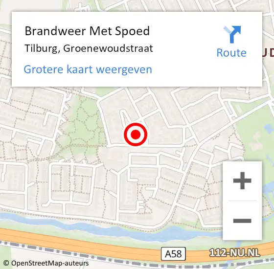 Locatie op kaart van de 112 melding: Brandweer Met Spoed Naar Tilburg, Groenewoudstraat op 4 november 2021 01:09