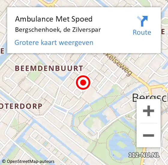 Locatie op kaart van de 112 melding: Ambulance Met Spoed Naar Bergschenhoek, de Zilverspar op 4 november 2021 03:43