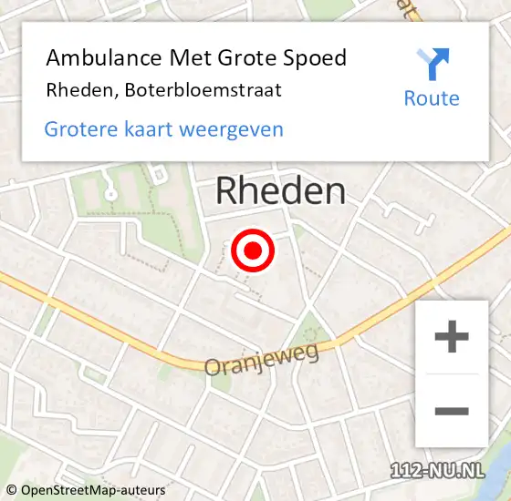 Locatie op kaart van de 112 melding: Ambulance Met Grote Spoed Naar Rheden, Boterbloemstraat op 4 november 2021 04:22