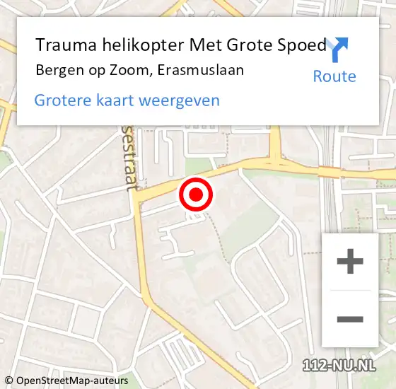 Locatie op kaart van de 112 melding: Trauma helikopter Met Grote Spoed Naar Bergen op Zoom, Erasmuslaan op 4 november 2021 06:12