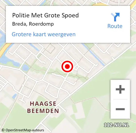 Locatie op kaart van de 112 melding: Politie Met Grote Spoed Naar Breda, Roerdomp op 4 november 2021 06:39