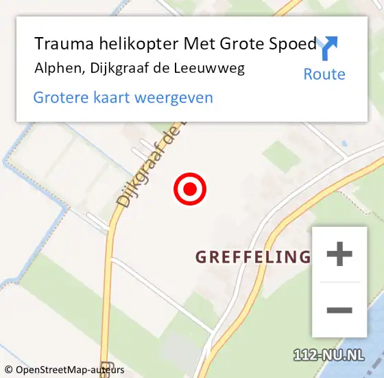 Locatie op kaart van de 112 melding: Trauma helikopter Met Grote Spoed Naar Alphen, Dijkgraaf de Leeuwweg op 4 november 2021 07:00