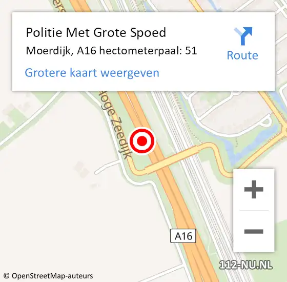 Locatie op kaart van de 112 melding: Politie Met Grote Spoed Naar Moerdijk, A16 hectometerpaal: 51 op 4 november 2021 07:04