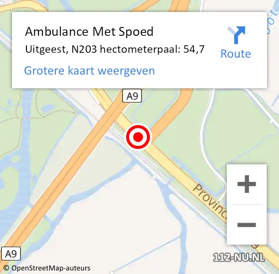 Locatie op kaart van de 112 melding: Ambulance Met Spoed Naar Uitgeest, N203 hectometerpaal: 54,7 op 4 november 2021 07:07