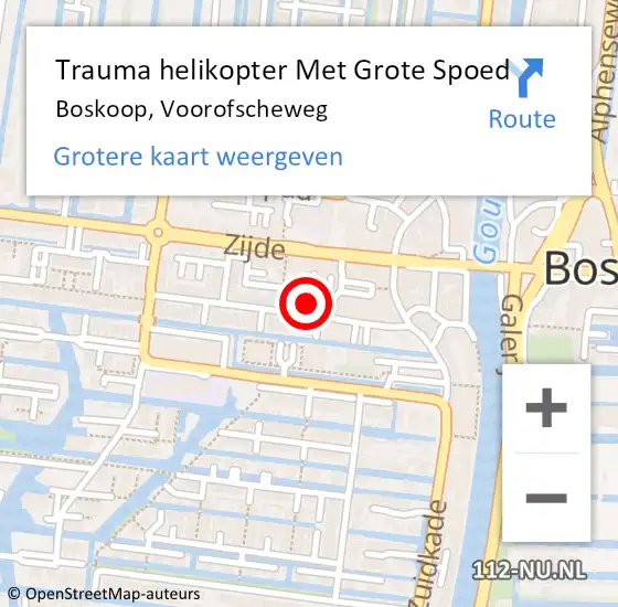 Locatie op kaart van de 112 melding: Trauma helikopter Met Grote Spoed Naar Boskoop, Voorofscheweg op 4 november 2021 07:25