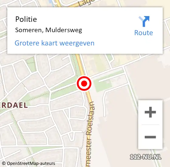 Locatie op kaart van de 112 melding: Politie Someren, Muldersweg op 4 november 2021 07:43