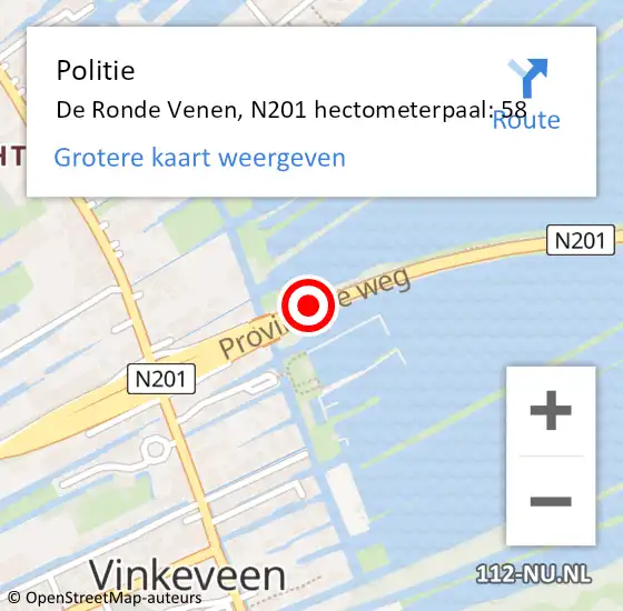 Locatie op kaart van de 112 melding: Politie De Ronde Venen, N201 hectometerpaal: 58 op 4 november 2021 08:25