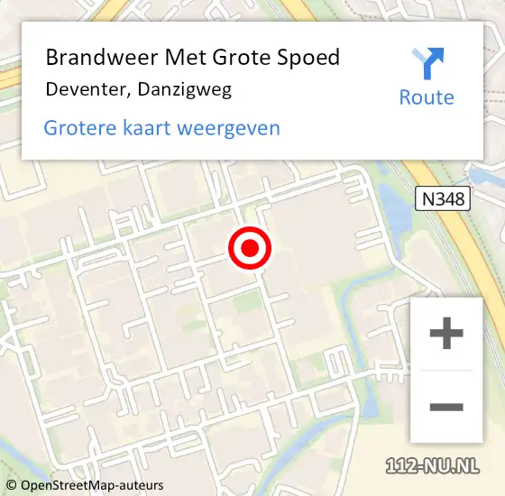 Locatie op kaart van de 112 melding: Brandweer Met Grote Spoed Naar Deventer, Danzigweg op 4 november 2021 08:26