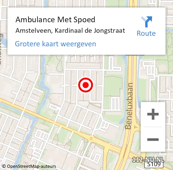 Locatie op kaart van de 112 melding: Ambulance Met Spoed Naar Amstelveen, Kardinaal de Jongstraat op 4 november 2021 08:58