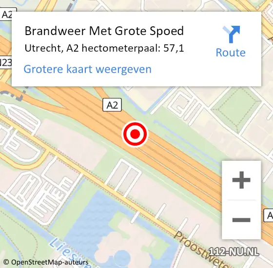 Locatie op kaart van de 112 melding: Brandweer Met Grote Spoed Naar Utrecht, A2 hectometerpaal: 57,1 op 4 november 2021 08:59