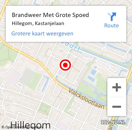 Locatie op kaart van de 112 melding: Brandweer Met Grote Spoed Naar Hillegom, Kastanjelaan op 4 november 2021 09:02