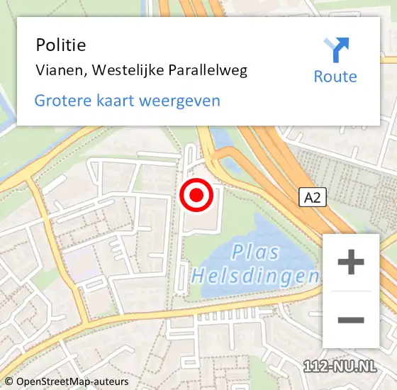 Locatie op kaart van de 112 melding: Politie Vianen, Westelijke Parallelweg op 4 november 2021 09:03