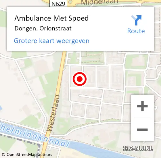 Locatie op kaart van de 112 melding: Ambulance Met Spoed Naar Dongen, Orionstraat op 28 juni 2014 07:25