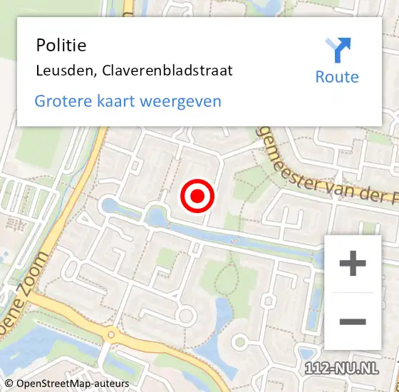 Locatie op kaart van de 112 melding: Politie Leusden, Claverenbladstraat op 4 november 2021 09:36