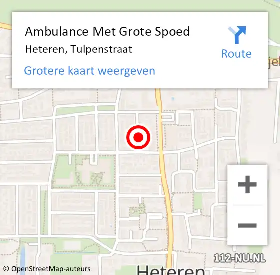 Locatie op kaart van de 112 melding: Ambulance Met Grote Spoed Naar Heteren, Tulpenstraat op 4 november 2021 09:42