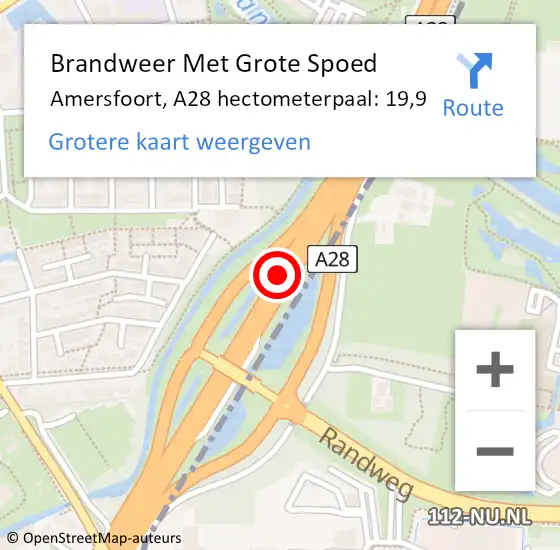 Locatie op kaart van de 112 melding: Brandweer Met Grote Spoed Naar Amersfoort, A28 hectometerpaal: 19,9 op 4 november 2021 11:30