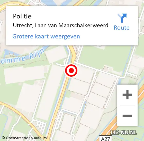 Locatie op kaart van de 112 melding: Politie Utrecht, Laan van Maarschalkerweerd op 4 november 2021 11:43