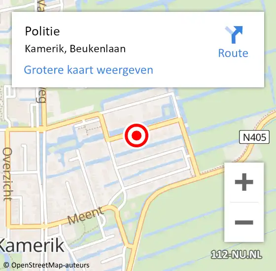 Locatie op kaart van de 112 melding: Politie Kamerik, Beukenlaan op 4 november 2021 12:09