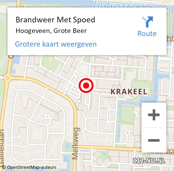 Locatie op kaart van de 112 melding: Brandweer Met Spoed Naar Hoogeveen, Grote Beer op 4 november 2021 12:36