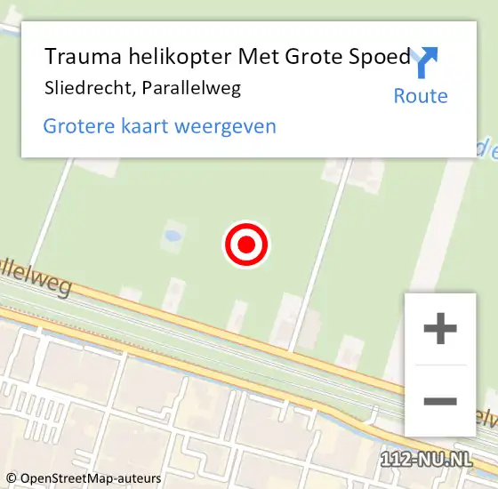 Locatie op kaart van de 112 melding: Trauma helikopter Met Grote Spoed Naar Sliedrecht, Parallelweg op 4 november 2021 13:09