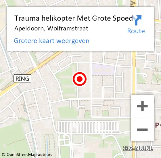 Locatie op kaart van de 112 melding: Trauma helikopter Met Grote Spoed Naar Apeldoorn, Wolframstraat op 4 november 2021 13:21