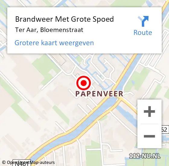 Locatie op kaart van de 112 melding: Brandweer Met Grote Spoed Naar Ter Aar, Bloemenstraat op 4 november 2021 14:11