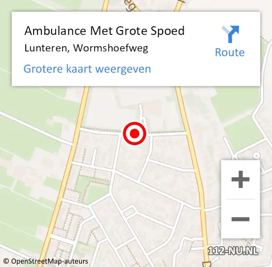 Locatie op kaart van de 112 melding: Ambulance Met Grote Spoed Naar Lunteren, Wormshoefweg op 4 november 2021 14:19