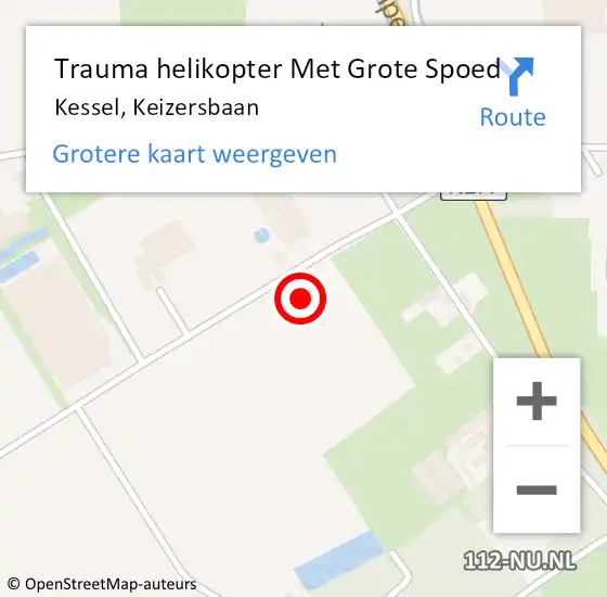 Locatie op kaart van de 112 melding: Trauma helikopter Met Grote Spoed Naar Kessel, Keizersbaan op 4 november 2021 14:25