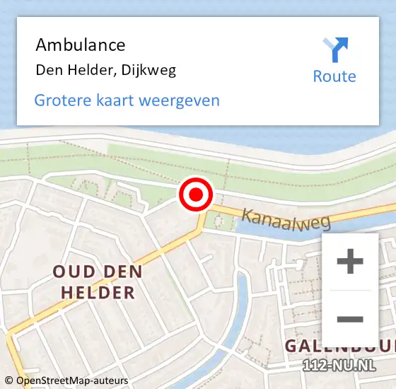 Locatie op kaart van de 112 melding: Ambulance Den Helder, Dijkweg op 4 november 2021 14:36