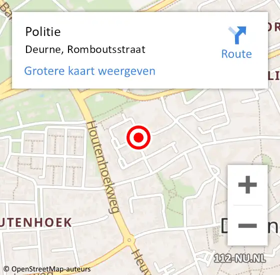 Locatie op kaart van de 112 melding: Politie Deurne, Romboutsstraat op 4 november 2021 14:54