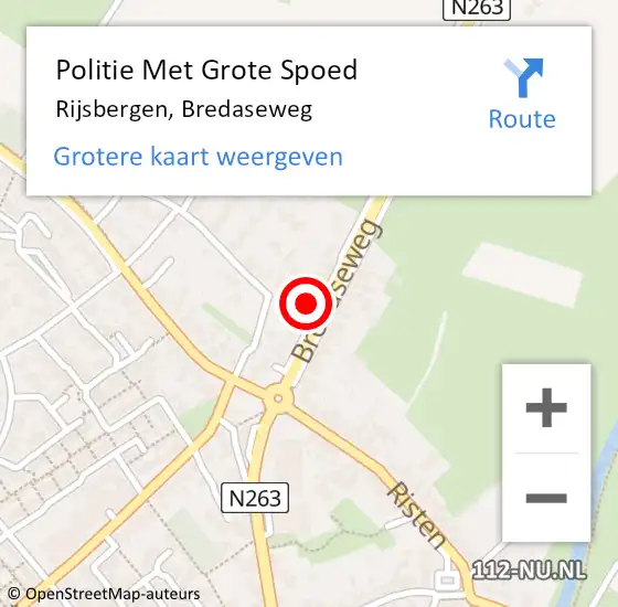 Locatie op kaart van de 112 melding: Politie Met Grote Spoed Naar Rijsbergen, Bredaseweg op 4 november 2021 15:22