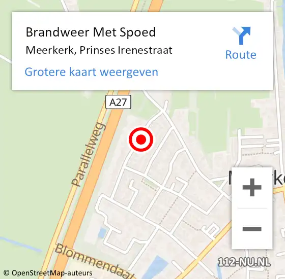 Locatie op kaart van de 112 melding: Brandweer Met Spoed Naar Meerkerk, Prinses Irenestraat op 4 november 2021 15:50