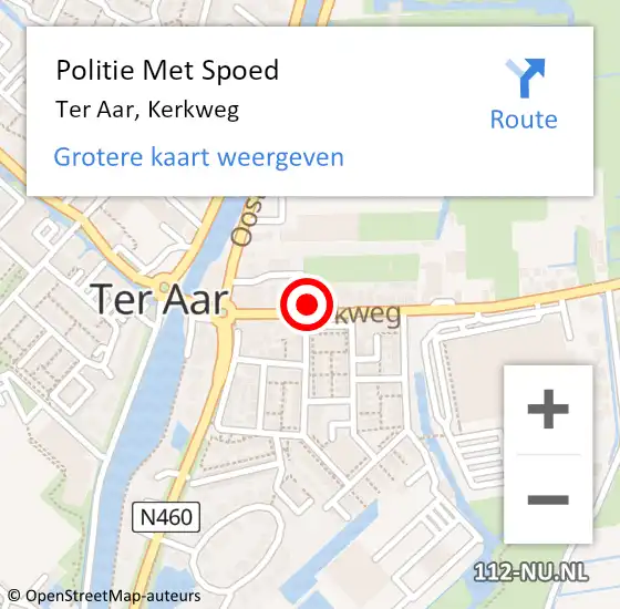 Locatie op kaart van de 112 melding: Politie Met Spoed Naar Ter Aar, Kerkweg op 4 november 2021 15:56