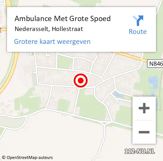 Locatie op kaart van de 112 melding: Ambulance Met Grote Spoed Naar Nederasselt, Hollestraat op 4 november 2021 16:38