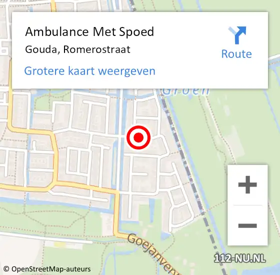 Locatie op kaart van de 112 melding: Ambulance Met Spoed Naar Gouda, Romerostraat op 4 november 2021 16:49