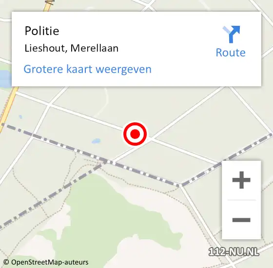 Locatie op kaart van de 112 melding: Politie Lieshout, Merellaan op 4 november 2021 17:02