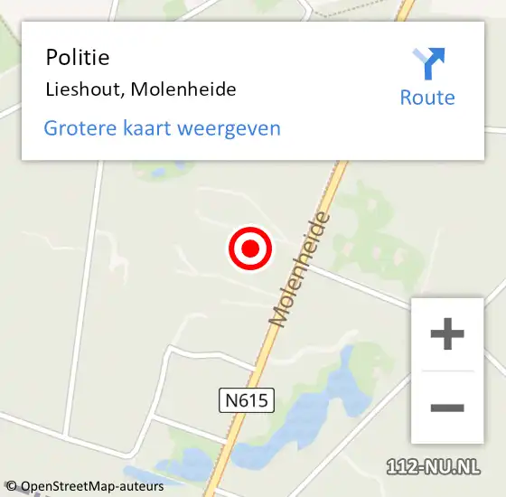 Locatie op kaart van de 112 melding: Politie Lieshout, Molenheide op 4 november 2021 17:05
