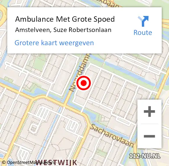 Locatie op kaart van de 112 melding: Ambulance Met Grote Spoed Naar Amstelveen, Suze Robertsonlaan op 4 november 2021 17:12