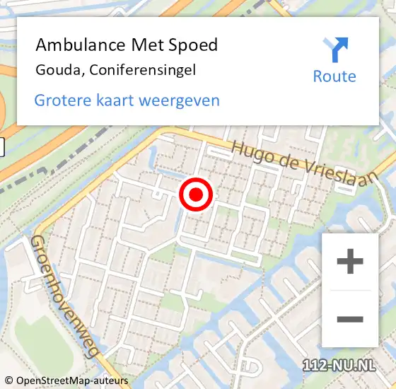 Locatie op kaart van de 112 melding: Ambulance Met Spoed Naar Gouda, Coniferensingel op 4 november 2021 17:28