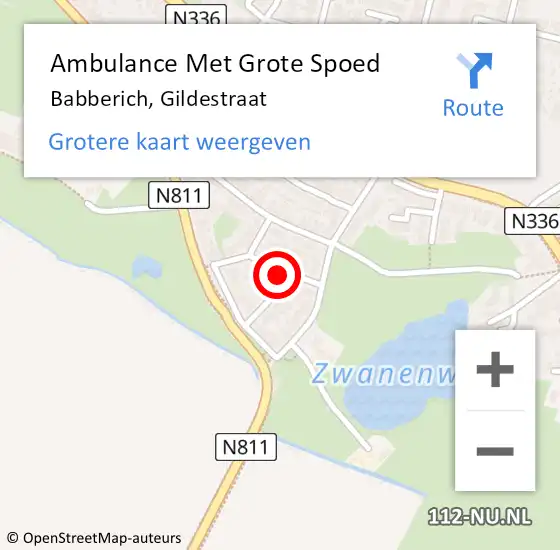 Locatie op kaart van de 112 melding: Ambulance Met Grote Spoed Naar Babberich, Gildestraat op 4 november 2021 17:53