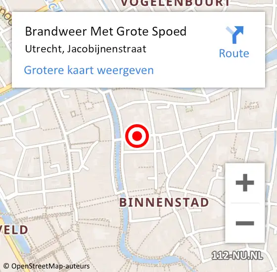 Locatie op kaart van de 112 melding: Brandweer Met Grote Spoed Naar Utrecht, Jacobijnenstraat op 4 november 2021 18:32