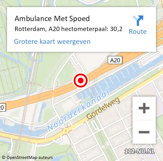 Locatie op kaart van de 112 melding: Ambulance Met Spoed Naar Rotterdam, A20 hectometerpaal: 30,2 op 4 november 2021 19:27