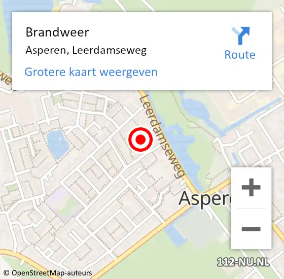 Locatie op kaart van de 112 melding: Brandweer Asperen, Leerdamseweg op 4 november 2021 19:34