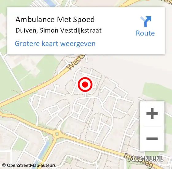 Locatie op kaart van de 112 melding: Ambulance Met Spoed Naar Duiven, Simon Vestdijkstraat op 4 november 2021 19:42