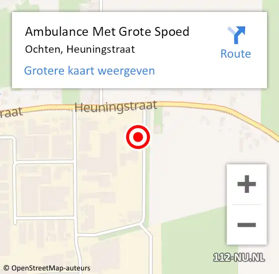 Locatie op kaart van de 112 melding: Ambulance Met Grote Spoed Naar Ochten, Heuningstraat op 4 november 2021 19:51